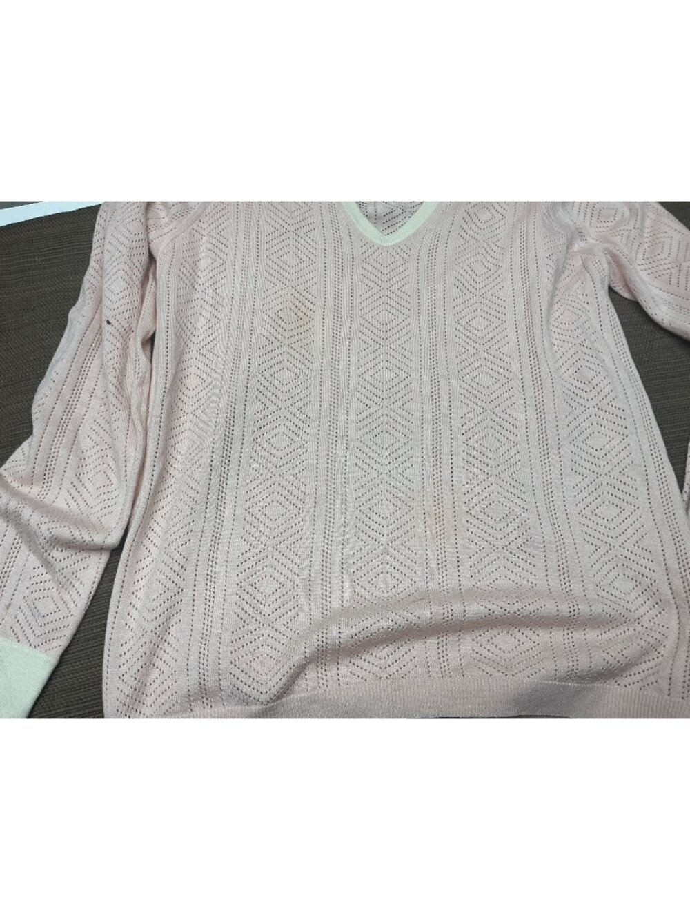 TSE Say Women’s Silk Cashmere Pointelle V-Neck Sweater Blush Mint Size L